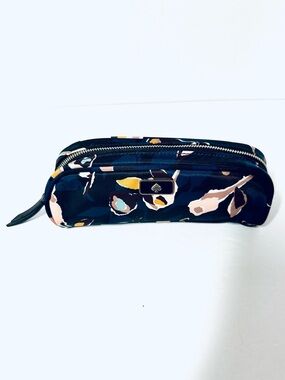 Kate Spade Pencil/Makeup/Change Bag Navy BLK Beige Abstract Flowers NWT